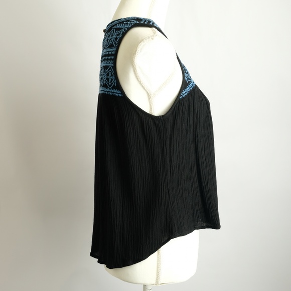Forever 21 Cropped Embroidered Black Tank Top, S - Picture 5 of 8